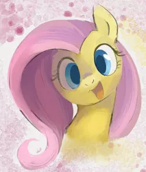 Size: 940x1105 | Tagged: safe, artist:dotkwa, derpibooru import, fluttershy, pony, abstract background, bust, cute, female, image, looking at you, mare, open mouth, png, portrait, shyabetes, smiling, solo