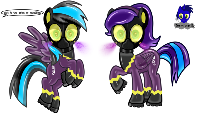 Size: 7680x4392 | Tagged: safe, artist:damlanil, derpibooru import, oc, oc:nightlight aura, oc:star eyes, pegasus, pony, boots, clothes, collar, commission, costume, duo, female, flying, gas mask, hazmat pony drone, heart, heart eyes, image, implied nightmare moon, latex, looking at you, mare, mask, png, raised hoof, rubber, rubber drone, shadowbolt drone, shadowbolts, shadowbolts (nightmare moon's minions), shadowbolts costume, shiny, shiny mane, shoes, show accurate, simple background, story, transformation, transparent background, vector, wingding eyes, wings