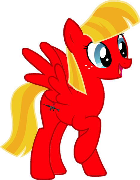 Size: 1024x1314 | Tagged: safe, artist:edy_january, derpibooru import, oc, oc:ruby, pegasus, pony, angry birds, cutie mark, gun, image, jessica ruby, m4a1, mexican, mexico, png, rifle, ruby, solo, weapon, yellow