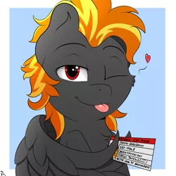 Size: 2000x2000 | Tagged: safe, artist:h3nger, derpibooru import, oc, oc:digidash, unofficial characters only, pegasus, pony, :p, cute, dark gray coat, heart, image, male, multicolored mane, pegasus oc, png, red eyes, solo, stallion, tongue out, wing hands, wings