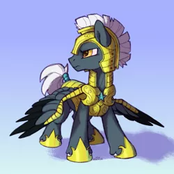 Size: 2000x2000 | Tagged: safe, artist:cherry_kotya, derpibooru import, oc, oc:tempest streamrider, pegasus, pony, armor, colored wings, full body, guard, image, male, multicolored wings, png, royal guard, simple background, solo, stallion, wings
