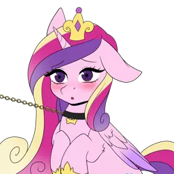 Size: 5000x5000 | Tagged: safe, artist:torihime, derpibooru import, princess cadance, alicorn, pony, blushing, chains, collar, commission, crown, cute, cutedance, female, hoof shoes, image, jewelry, leash, mare, open mouth, pet play, pet tag, png, raised hoof, regalia, simple background, solo, transparent background, ych result