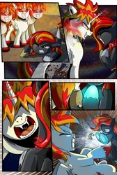 Size: 732x1091 | Tagged: semi-grimdark, artist:candyclumsy, derpibooru import, oc, unofficial characters only, alicorn, pegasus, pony, vampire, comic:adapting to night, comic:adapting to night: the bane of firefangs, alicorn oc, blood, comic, glowing eyes, glowing horn, horn, image, jpeg, magic, red eyes, wings