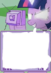 Size: 600x854 | Tagged: safe, derpibooru import, twilight sparkle, 1000 hours in ms paint, exploitable meme, glowing eyes, image, jpeg, meme, meme template, obligatory pony, solo, television, tv meme