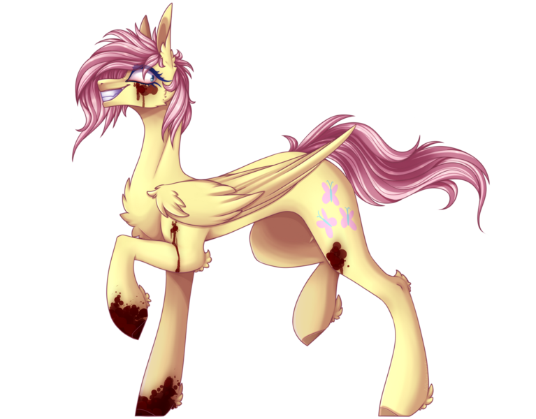 Size: 1280x1001 | Tagged: grimdark, artist:immagoddampony, derpibooru import, fluttershy, pony, blood, image, png, simple background, solo, transparent background