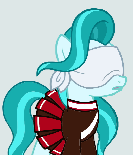 Size: 511x594 | Tagged: suggestive, derpibooru import, lighthoof, earth pony, pony, 2 4 6 greaaat, blindfold, cheerleader outfit, clothes, dress with skirt, female, image, png