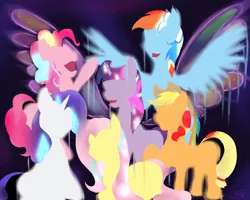 Size: 1620x1296 | Tagged: safe, artist:mixdaponies, derpibooru import, applejack, fluttershy, pinkie pie, rainbow dash, rarity, twilight sparkle, earth pony, pegasus, unicorn, group shot, happy birthday mlp:fim, image, jpeg, magic, mane six, mane six opening poses, mlp fim's tenth anniversary