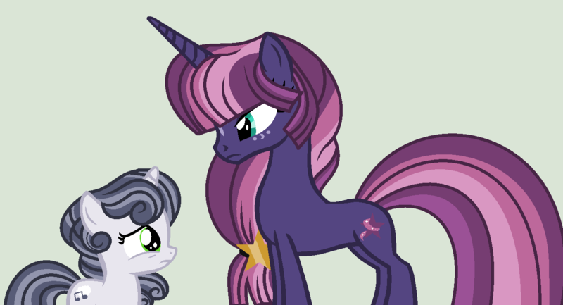 Size: 1446x782 | Tagged: safe, artist:roseloverofpastels, derpibooru import, oc, oc:radiant night, oc:silver song, unofficial characters only, pony, unicorn, female, filly, image, magical lesbian spawn, mare, offspring, parent:princess luna, parent:rumble, parent:sweetie belle, parent:tempest shadow, parents:rumbelle, parents:tempestluna, png, simple background