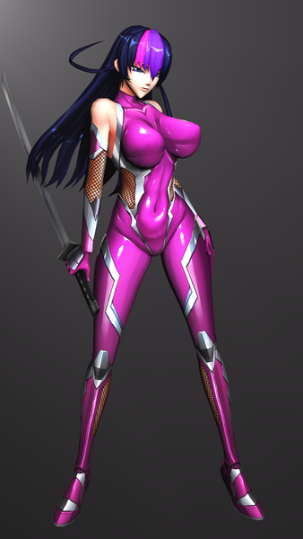 Size: 2160x3840 | Tagged: safe, artist:vladichslg, derpibooru import, twilight sparkle, human, 3d, big breasts, breasts, clothes, cosplay, costume, female, humanized, image, katana, latex, png, simple background, source filmmaker, suit, sword, taimanin asagi, test, weapon