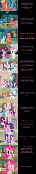 Size: 2000x9575 | Tagged: safe, artist:mlp-silver-quill, derpibooru import, big macintosh, double diamond, ivy vine, night glider, party favor, pinkie pie, starlight glimmer, sugar belle, twilight sparkle, oc, oc:crosscut, alicorn, earth pony, pegasus, unicorn, comic:pinkie pie says goodnight, the cutie re-mark, apple, apple tree, clothes, crosscut saw, female, fence, food, image, log, male, our town, plow, png, s5 starlight, scarf, sweet apple acres, tree, yoke