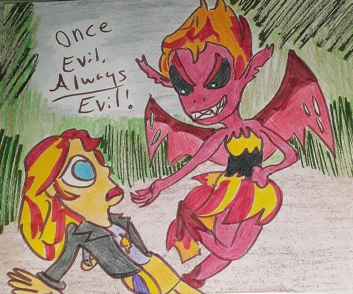 Size: 1280x1063 | Tagged: safe, artist:dex stewart, derpibooru import, sunset shimmer, demon, equestria girls, female, image, jpeg, sunset satan, traditional art