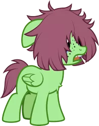 Size: 1171x1491 | Tagged: safe, artist:lightning stripe, derpibooru import, edit, part of a set, oc, oc:watermelon success, pegasus, pony, 3/4 view, chest fluff, commission, cute, derpibooru exclusive, female, filly, floppy ears, freckles, image, mare, messy mane, ocbetes, open mouth, png, red mane, show accurate, simple background, solo, tongue out, tooth gap, transparent background, vector
