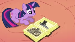 Size: 1920x1080 | Tagged: safe, derpibooru import, edit, edited screencap, editor:i-shooped-a-pwny, screencap, twilight sparkle, pony, unicorn, the return of harmony, book, exploitable meme, female, golden oaks library, gun, image, jewelry, library, lying down, meme, money, png, prone, solo, twilights book meme, unicorn twilight, weapon