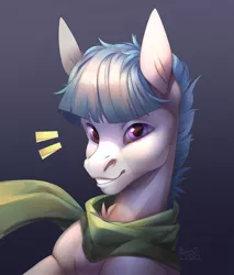 Size: 1093x1280 | Tagged: safe, artist:basilllisk, derpibooru import, oc, unofficial characters only, earth pony, pony, bust, clothes, commission, digital art, image, jpeg, looking at you, male, portrait, scarf, simple background, solo, stallion