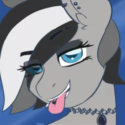 Size: 2400x2400 | Tagged: safe, artist:koapony, derpibooru import, oc, oc:chrome finish, pony, bedroom eyes, choker, image, jpeg, piercing, tongue out