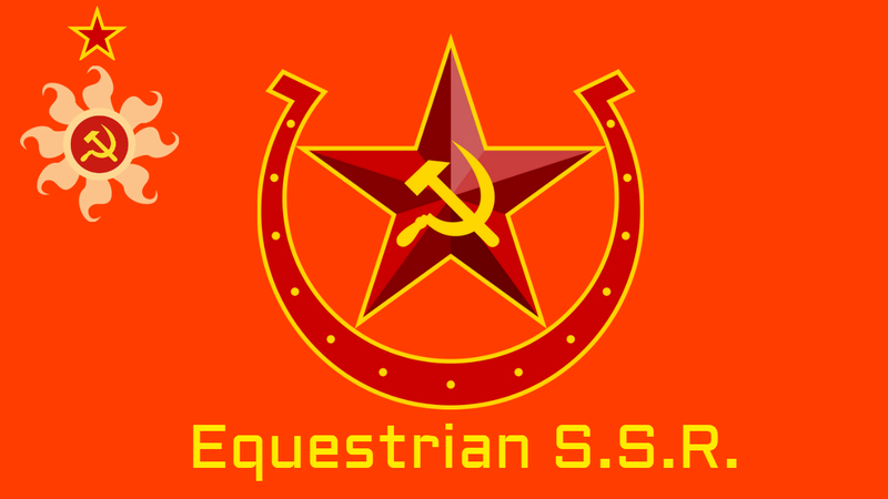 Size: 1280x720 | Tagged: safe, derpibooru import, princess celestia, caption, communism, cutie mark, flag, hammer and sickle, horseshoes, image, jpeg, red star, soviet union, sun, text