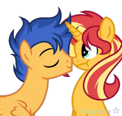 Size: 630x600 | Tagged: safe, artist:aurorastarsentryyt, derpibooru import, flash sentry, sunset shimmer, boop, female, flashimmer, image, male, noseboop, png, shipping, straight