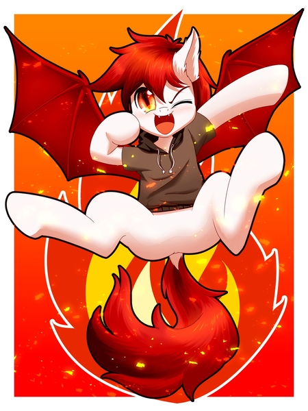 Size: 1500x2000 | Tagged: safe, artist:phoenixperegrine, derpibooru import, oc, oc:sky blaze, unofficial characters only, bat pony, pony, bat pony oc, bat wings, bottomless, clothes, dock, featureless crotch, image, jpeg, one eye closed, open mouth, partial nudity, solo, spread wings, wings