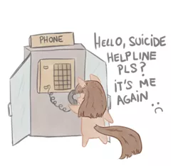 Size: 2786x2611 | Tagged: semi-grimdark, artist:kamikazelenna, derpibooru import, oc, oc:lenna, unofficial characters only, semi-anthro, crippling depression, female, image, implied suicide, phone box, phone call, png, simple background, solo, solo female, telephone box, text