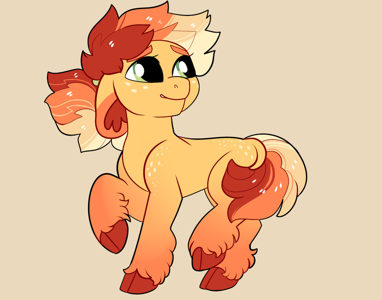 Size: 2800x2200 | Tagged: safe, artist:loryska, derpibooru import, oc, earth pony, pony, female, image, magical lesbian spawn, mare, offspring, parent:applejack, parent:sunset shimmer, parents:appleshimmer, png, simple background, solo