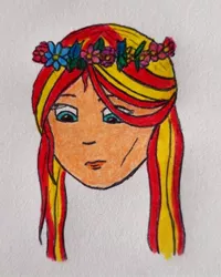 Size: 872x1088 | Tagged: safe, artist:dsidsu, derpibooru import, sunset shimmer, equestria girls, bust, female, floral head wreath, flower, image, jpeg, portrait, solo, traditional art