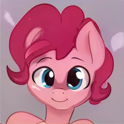 Size: 1024x1024 | Tagged: safe, artist:thisponydoesnotexist, derpibooru import, machine learning generated, earth pony, pony, artificial intelligence, gray background, image, jpeg, looking at you, male, neural network, not bubble berry, not pinkie pie, simple background, smiling, solo, stallion