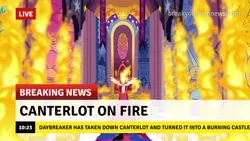 Size: 1280x720 | Tagged: safe, derpibooru import, edit, edited screencap, screencap, daybreaker, a royal problem, breaking news, break your own news, image, png