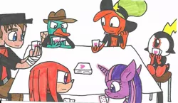 Size: 1024x595 | Tagged: safe, artist:cmara, derpibooru import, twilight sparkle, human, platypus, pony, card, commander peepers, crossover, game, image, jpeg, knuckles the echidna, perry the platypus, phineas and ferb, red scout, sonic the hedgehog (series), team fortress 2, wander (wander over yonder), wander over yonder