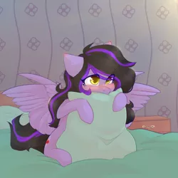 Size: 1224x1224 | Tagged: safe, artist:shini951, derpibooru import, oc, unofficial characters only, pegasus, pony, bed, blushing, commission, hug, image, jpeg, pillow, pillow hug, solo, your character here