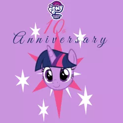 Size: 720x720 | Tagged: safe, artist:andoanimalia, artist:blackgryph0n, artist:funimation2002, derpibooru import, twilight sparkle, caption, cutie mark, happy birthday mlp:fim, image, image macro, mlp fim's tenth anniversary, my little pony logo, png, solo, text