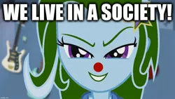 Size: 1280x720 | Tagged: safe, derpibooru import, edit, edited screencap, screencap, trixie, equestria girls, guitar centered, rainbow rocks, image, joker, jpeg, meme, society