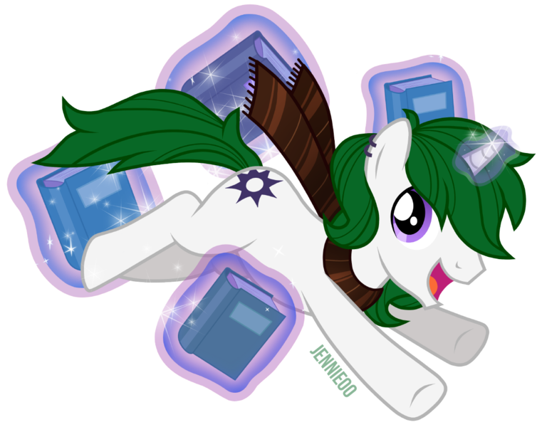 Size: 1200x946 | Tagged: safe, artist:jennieoo, derpibooru import, oc, oc:zenith night, unofficial characters only, pony, unicorn, book, clothes, colt, happy, image, magic, male, png, scarf, show accurate, simple background, smiling, solo, transparent background