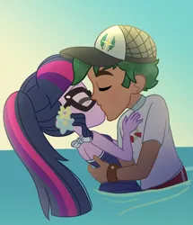 Size: 1800x2095 | Tagged: safe, artist:cxpcakes, derpibooru import, sci-twi, timber spruce, twilight sparkle, equestria girls, equestria girls series, adorkable, beach, cap, clothes, couple, cute, digital art, dork, female, flower, flower in hair, hat, image, jpeg, kissing, lifeguard, lifeguard timber, lip to lip contact, male, shipping, sleeveless, straight, swimsuit, timberbetes, timbertwi, twiabetes, water, watermark