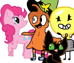 Size: 1024x871 | Tagged: safe, artist:ashypelt, derpibooru import, pinkie pie, oc, oc:ashpelt, alien, cat, earth pony, pony, crossover, cute, image, inanimate insanity, lightbulb (inanimate insanity), png, simple background, transparent background, wander (wander over yonder), wander over yonder