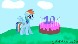 Size: 1920x1080 | Tagged: safe, artist:coolrainbow20, derpibooru import, rainbow dash, pegasus, pony, 10, birthday, cute, derpibooru exclusive, happy birthday mlp:fim, image, mlp fim's tenth anniversary, multicolored hair, png, smiling, solo, wings