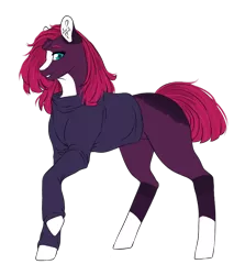 Size: 804x900 | Tagged: safe, artist:malinraf1615, derpibooru import, fizzlepop berrytwist, tempest shadow, pony, unicorn, alternate hairstyle, blank flank, broken horn, clothes, female, headcanon, horn, image, implied oc, implied star tracker, lip bite, mare, markings, png, raised hoof, redesign, simple background, solo, sweater, transparent background