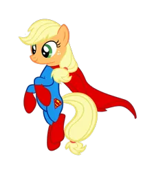 Size: 900x1099 | Tagged: safe, artist:traverse--town, derpibooru import, applejack, earth pony, pony, app-el, boots, cape, clothes, cosplay, costume, dc comics, female, flying, freckles, gloves, image, mare, png, shoes, simple background, solo, superhero, superman, supermare, transparent background, vector