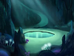 Size: 1403x1067 | Tagged: safe, artist:marcylin1023, derpibooru import, absurd resolution, background, cave, cave pool, detailed background, image, mirror pool, mushroom, no pony, png, scenery