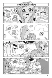 Size: 1000x1500 | Tagged: safe, derpibooru import, discord, fluttershy, draconequus, pony, unicorn, my little pony: the manga, spoiler:manga3, animal, banner, cookie, cute, discord is not amused, duo, female, food, image, jpeg, male, my little pony: the manga volume 3, open mouth, shyabetes, unamused