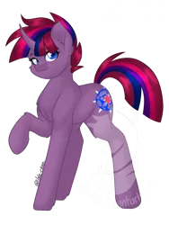 Size: 1080x1440 | Tagged: safe, artist:silentwolf-oficial, derpibooru import, oc, oc:stellar rain, unofficial characters only, pony, unicorn, eyelashes, horn, image, magical lesbian spawn, offspring, parent:tempest shadow, parent:twilight sparkle, parents:tempestlight, png, raised hoof, signature, simple background, smiling, solo, transparent background, unicorn oc, watermark