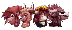 Size: 2336x970 | Tagged: safe, artist:magicstarfriends, derpibooru import, oc, unofficial characters only, deer, fordeer, original species, antlers, cap, cloak, clothes, druid, fangs, fantasy class, hat, helmet, image, jewelry, knight, mage, necklace, png, red eyes, ribbon, rogue, simple background, skull, stitches, transparent background, warrior, yellow eyes