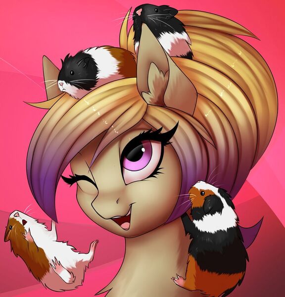 Size: 1024x1067 | Tagged: safe, artist:pony-way, derpibooru import, oc, oc:black dawn, pegasus, pony, biting, cute, ear bite, falling, female, guinea pig, image, jpeg, mare, ocbetes, one eye closed, profile picture, solo