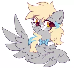 Size: 853x786 | Tagged: safe, artist:mirtash, derpibooru import, derpy hooves, pegasus, pony, alternate universe, bowtie, cute, derpabetes, eye clipping through hair, glasses, image, png, redesign, simple background, solo, white background