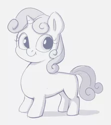 Size: 774x876 | Tagged: safe, artist:heretichesh, derpibooru import, sweetie belle, pony, unicorn, female, filly, image, long, monochrome, png, sketch, smiling, solo, standing, wiener pony