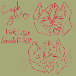 Size: 2000x2000 | Tagged: safe, artist:defiantfox, derpibooru import, pony, commission, couple, furry, heart, image, kissy face, png, simple background, ych sketch, your character here