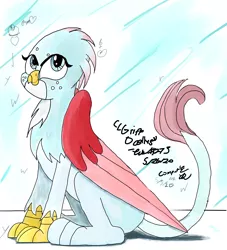 Size: 2960x3254 | Tagged: safe, artist:johnerose126, derpibooru import, ocellus, gryphon, disguise, disguised changeling, freckles, griffonized, image, jpeg, solo, species swap, traditional art