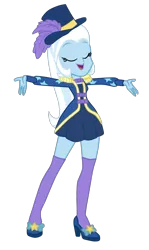 Size: 1156x1938 | Tagged: safe, artist:gmaplay, derpibooru import, trixie, equestria girls, equestria girls series, spoiler:eqg series (season 2), clothes, cute, diatrixes, female, happy, high tights, hug, image, magician outfit, png, simple background, socks, solo, thigh highs, transparent background