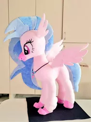 Size: 768x1024 | Tagged: safe, artist:nekokevin, derpibooru import, silverstream, classical hippogriff, hippogriff, female, image, irl, jewelry, jpeg, necklace, photo, plushie, smiling, solo, spread wings, wings