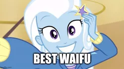 Size: 667x374 | Tagged: safe, derpibooru import, edit, edited screencap, screencap, trixie, do it for the ponygram!, equestria girls, equestria girls series, spoiler:eqg series (season 2), best waifu, caption, cute, diatrixes, female, image, image macro, jpeg, looking at you, smiling, solo, text, truth, waifu