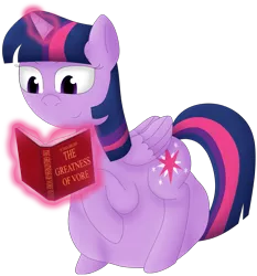 Size: 2019x2163 | Tagged: suggestive, artist:girlsvoreboys, derpibooru import, fizzlepop berrytwist, rainbow dash, tempest shadow, twilight sparkle, twilight sparkle (alicorn), alicorn, pony, belly, big belly, book, female, folded wings, glowing horn, grin, horn, image, levitation, magic, mare, png, preydash, reading, simple background, smiling, telekinesis, tempest prey, transparent background, twipred, unknown prey, vore, wings